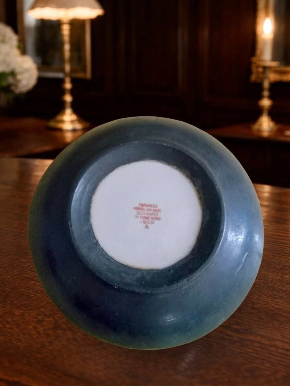 Vintage Japanese Porcelain Chinoiserie Bowl, Decorated in Hong Kong ISCO, Turquo - Picture 4 of 4